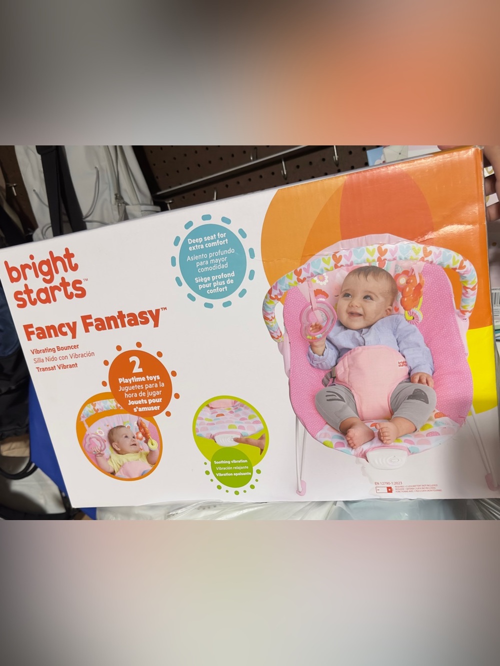 Bright Starts Vibrating Infant Baby Bouncer with Toys, Fantasy Unicorn